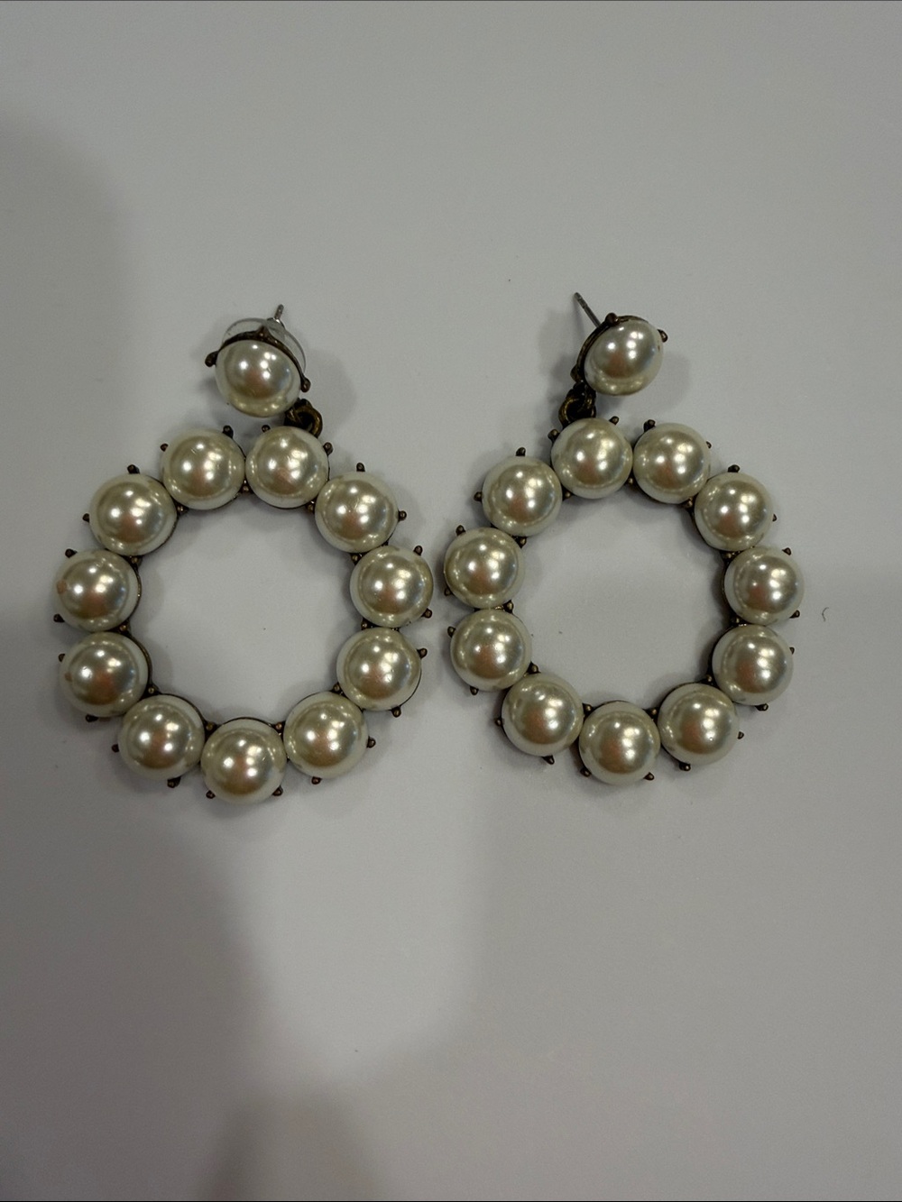 Pearl Hoop Drop Earrings - White Pearlescent Accent
